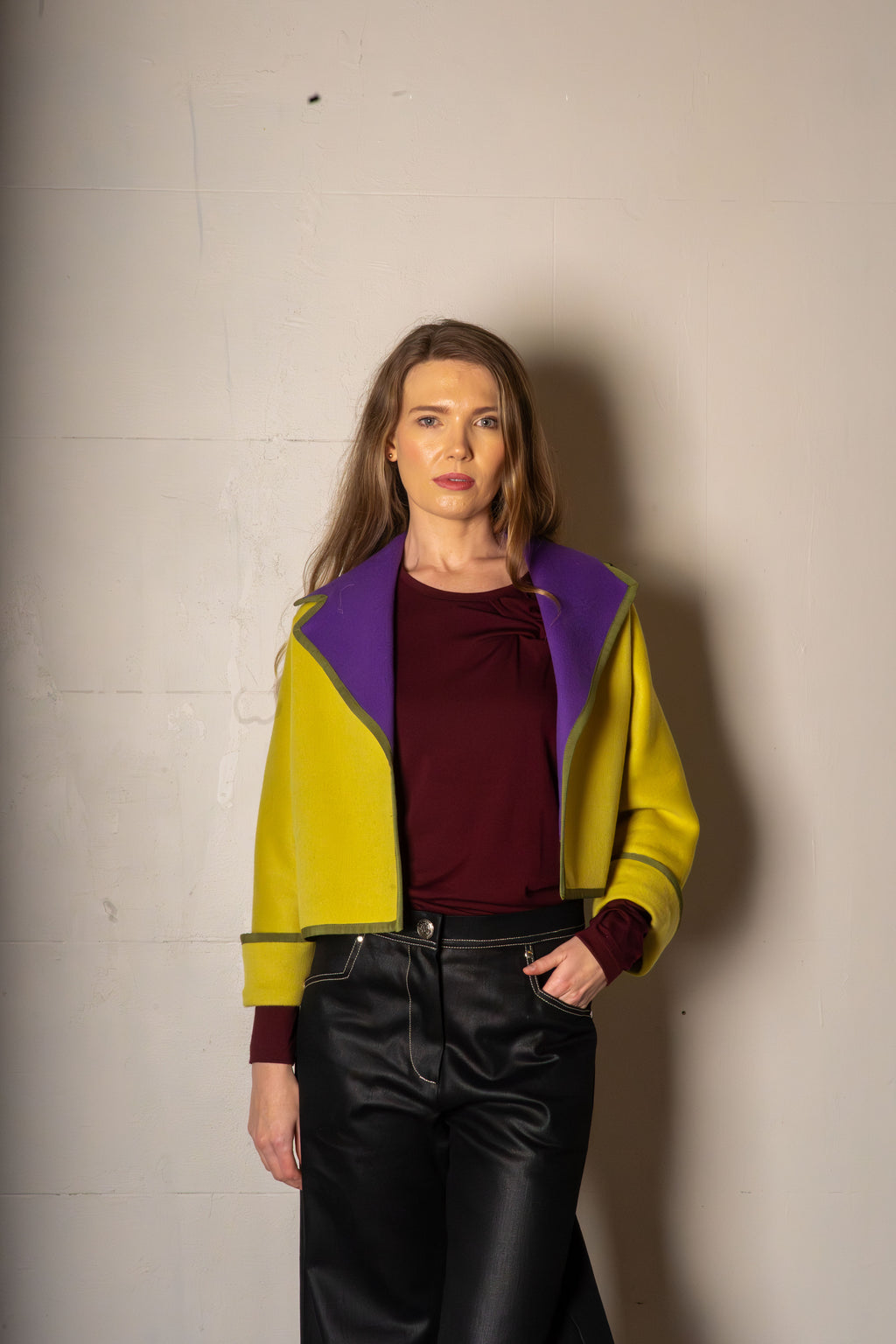 Eliza Jacket Double Face Wool Chartreuse/Purple