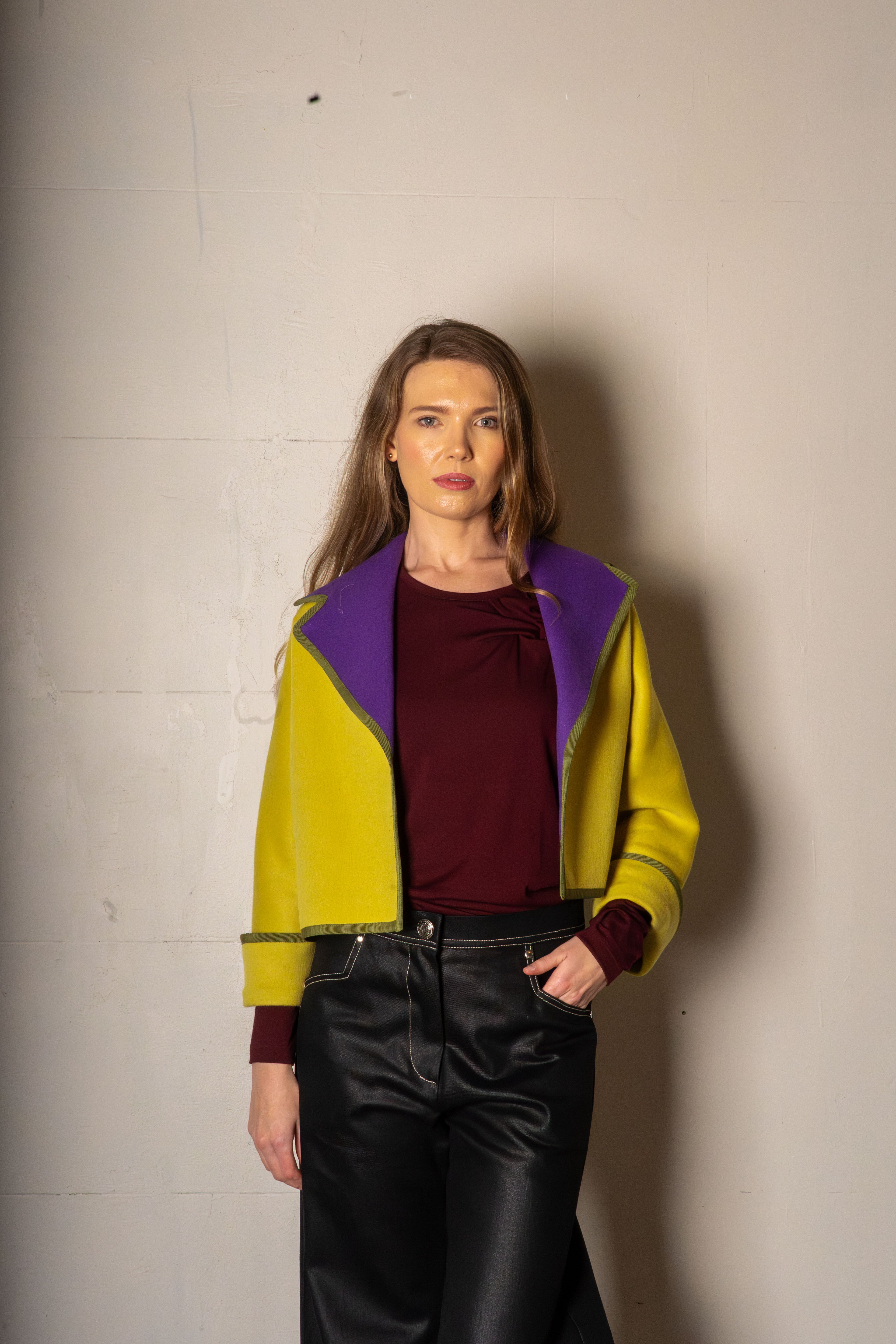 Eliza Jacket Double Face Wool Chartreuse/Purple