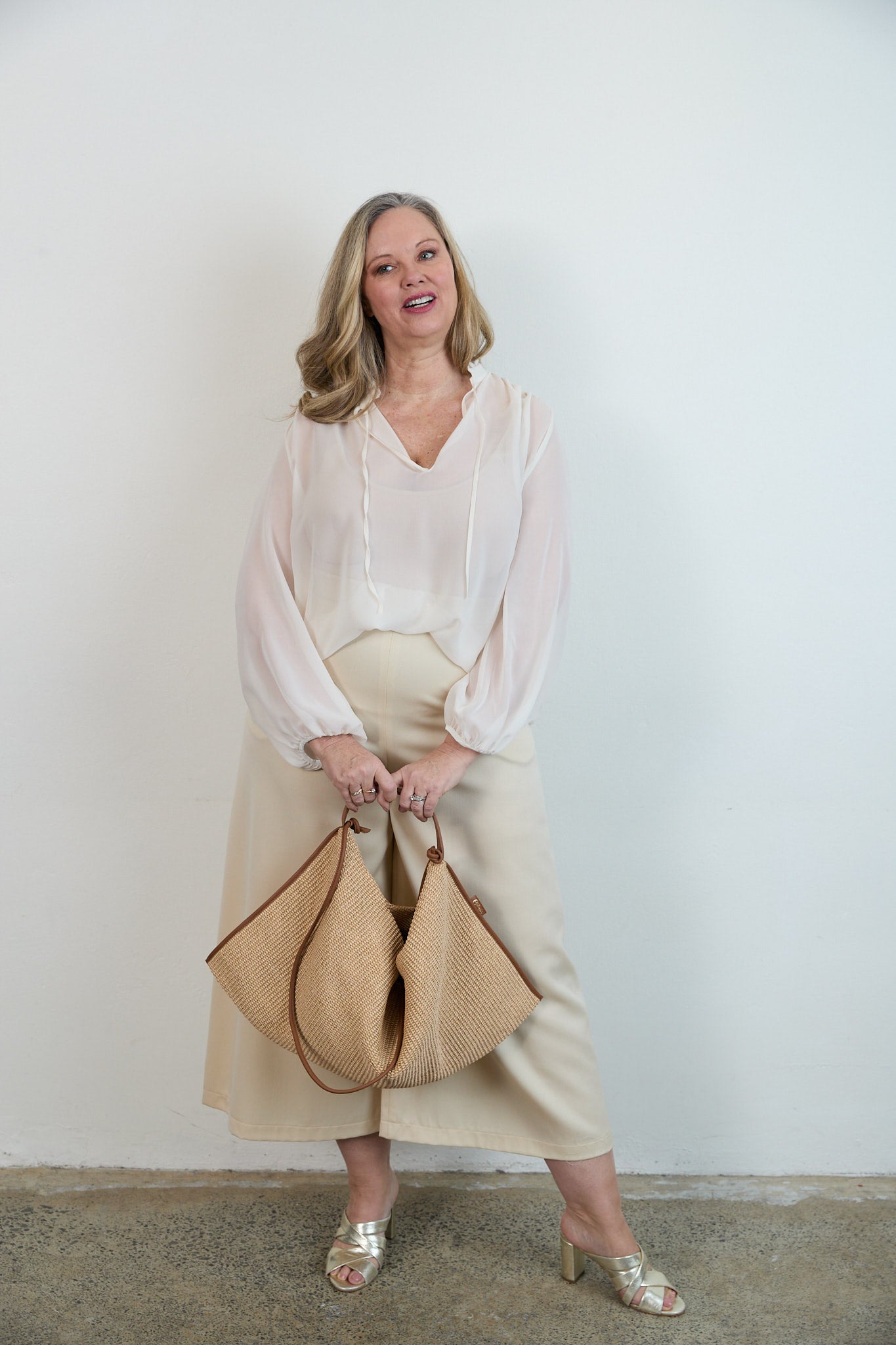 SYLVIA RILEY Aurora Silk Georgette Shirt Ivory