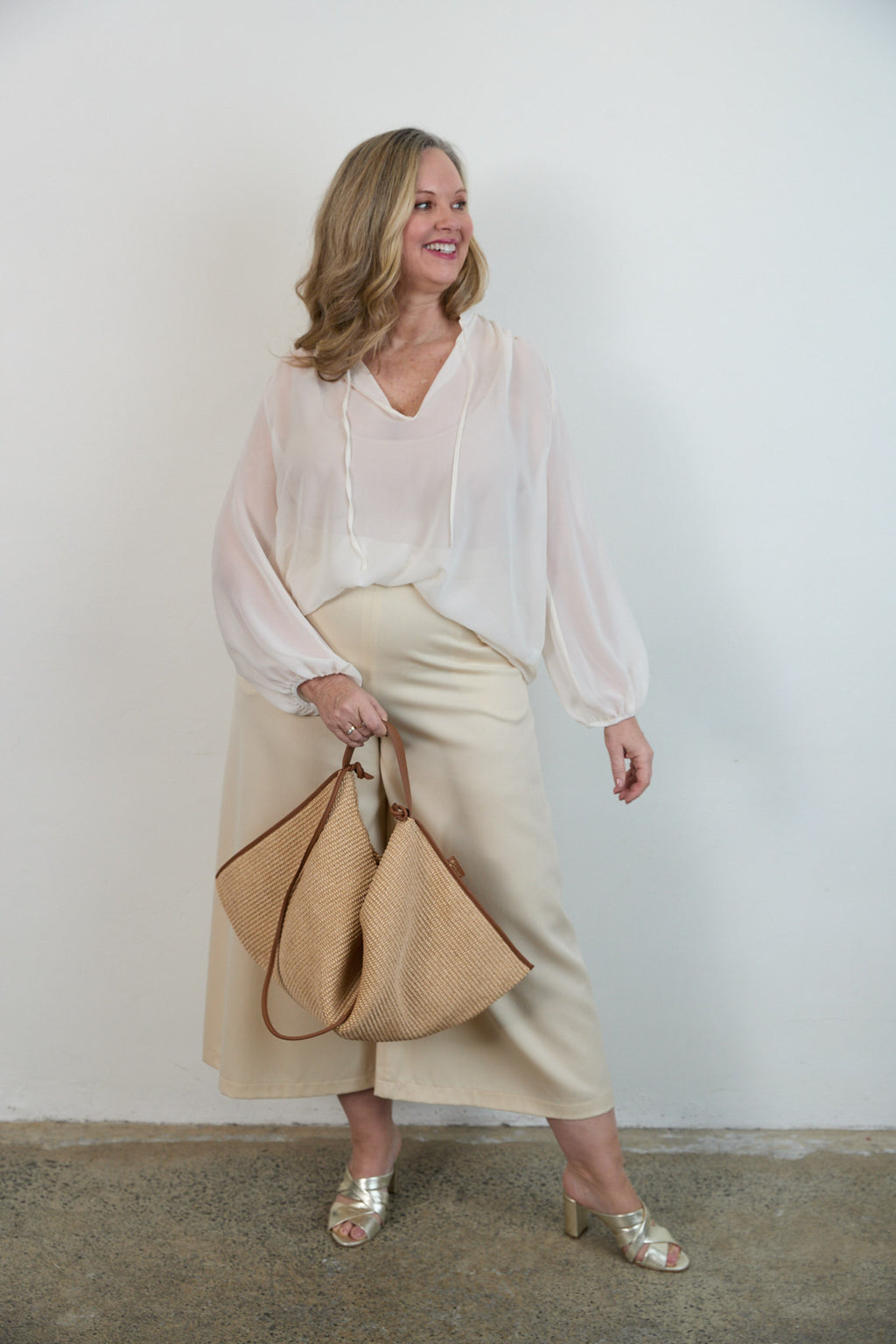 SYLVIA RILEY Aurora Silk Georgette Shirt Ivory