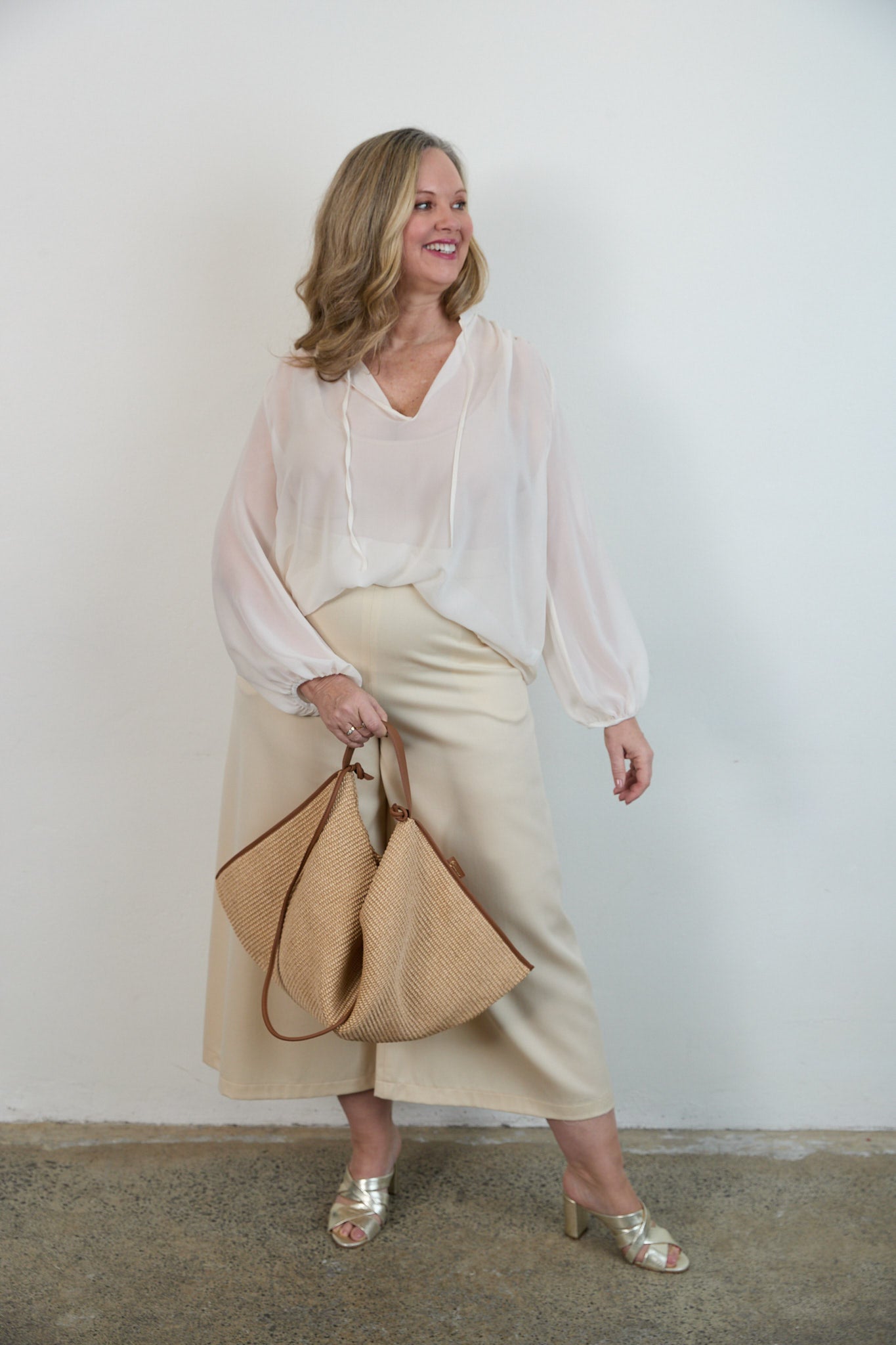 SYLVIA RILEY Aurora Silk Georgette Shirt Ivory