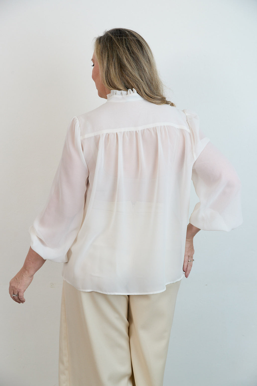 SYLVIA RILEY Aurora Silk Georgette Shirt Ivory