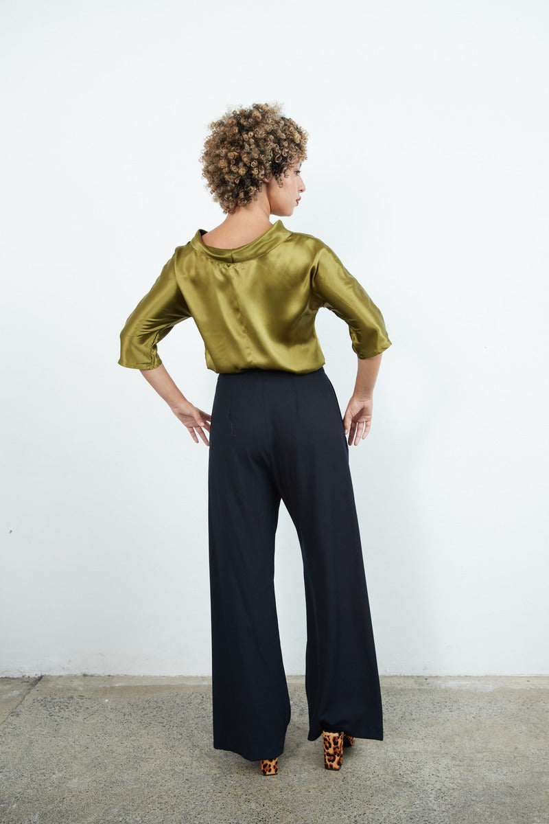 Guilia Silk Satin Top Petrol