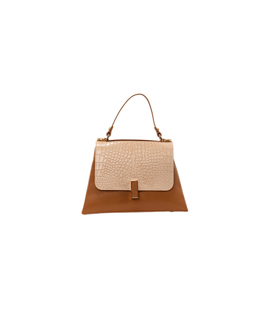 BIDINIS Lisa Mini top handle leather bag Tan/beige croc