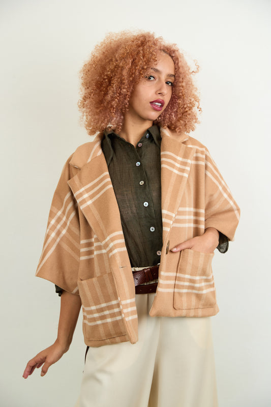 Patch Shortie Coat Camel