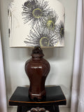 LAMP tall brown base with Kalypto Gilded shade.