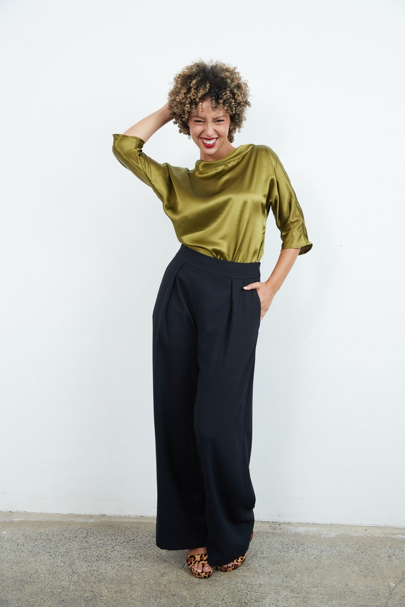 Guilia Silk Satin Top Petrol