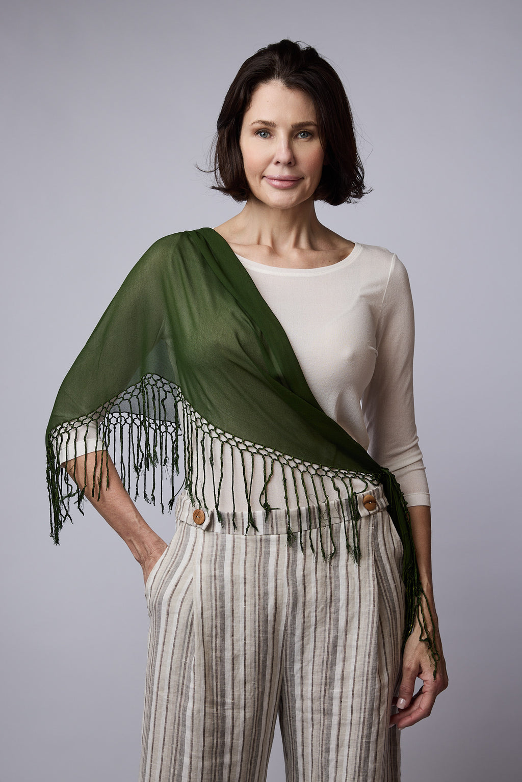 SYLVIA RILEY Artemis Silk Georgette Top Ivory