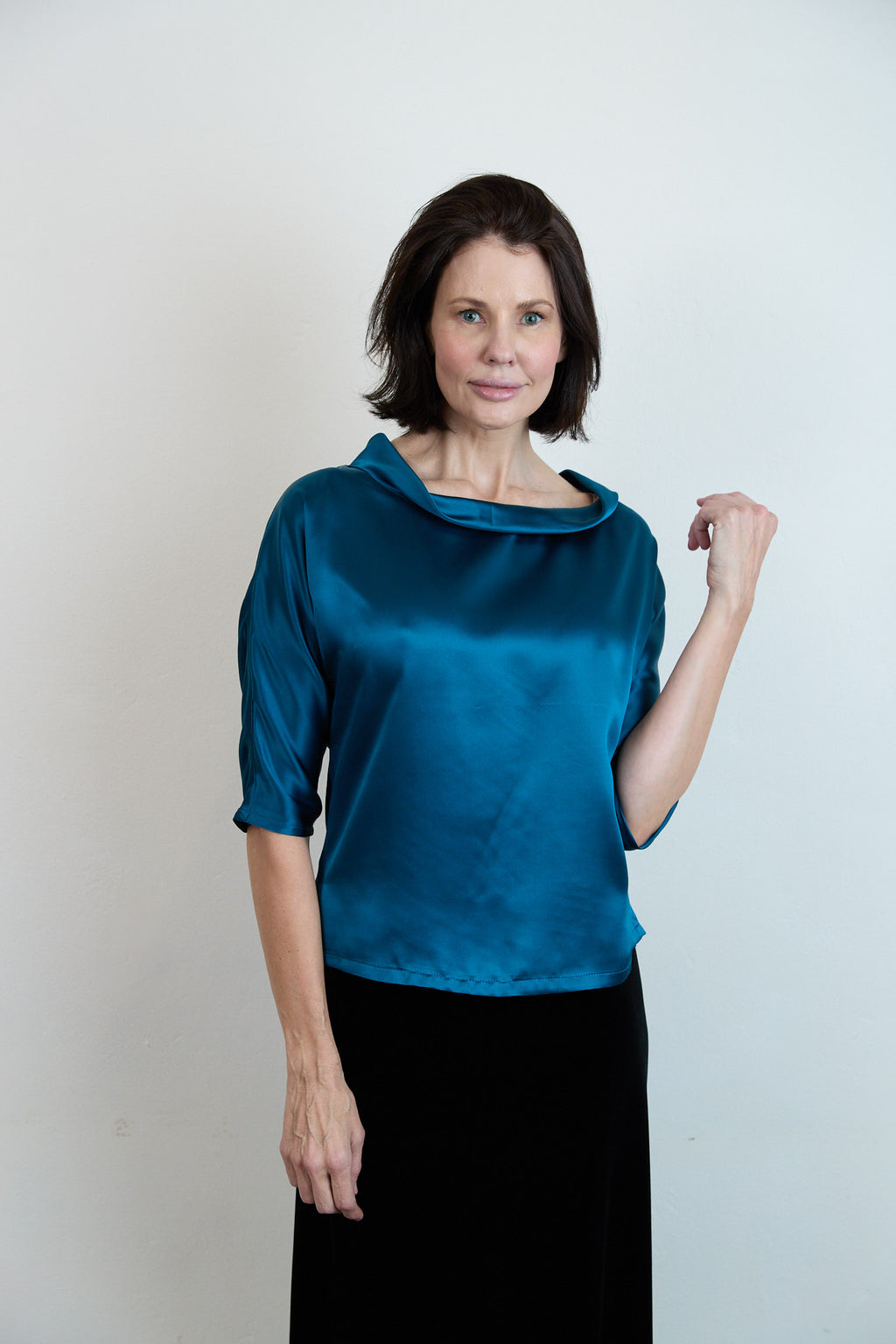 Guilia Silk Satin Top Petrol