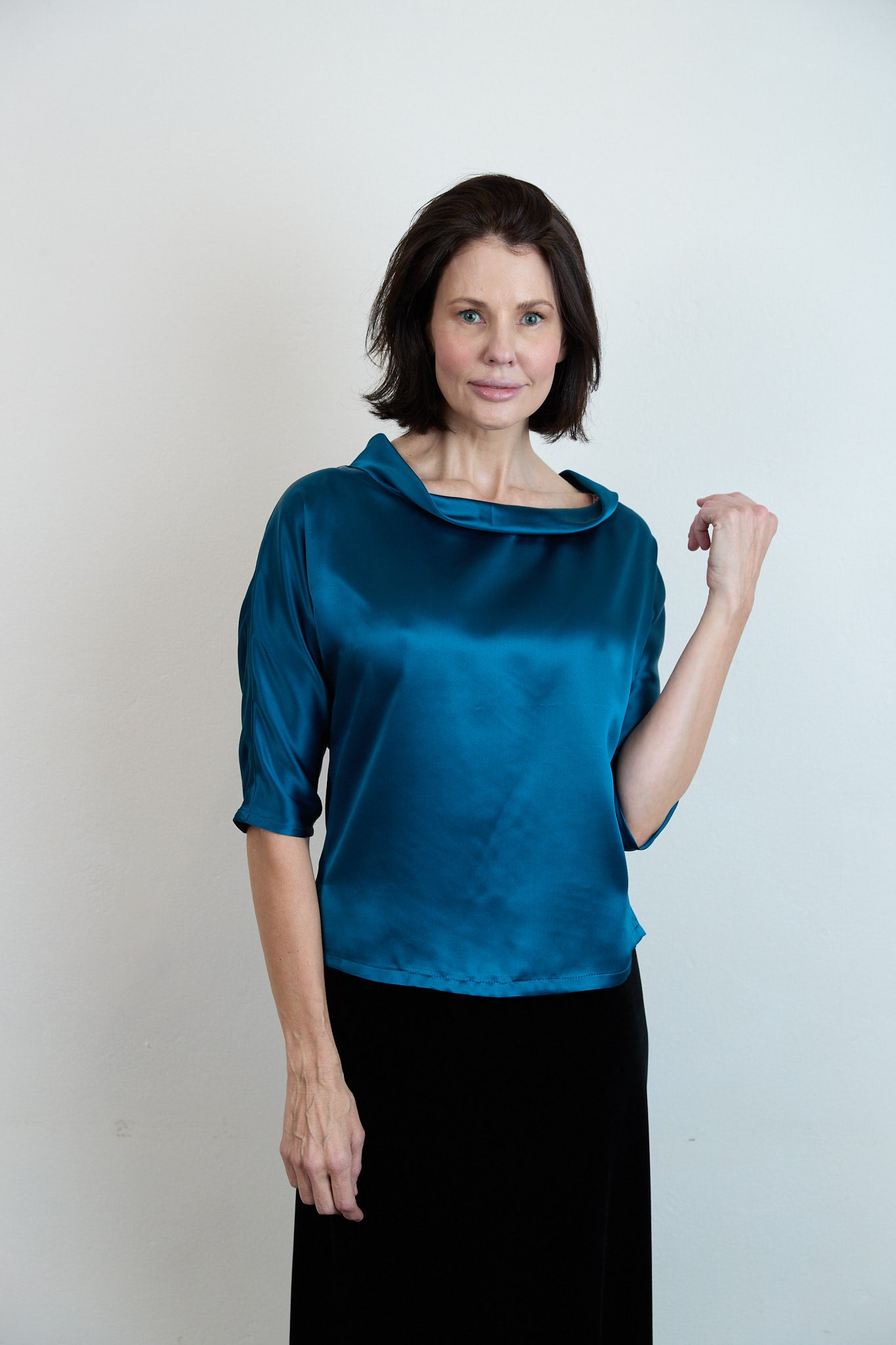 Guilia Silk Satin Top Petrol