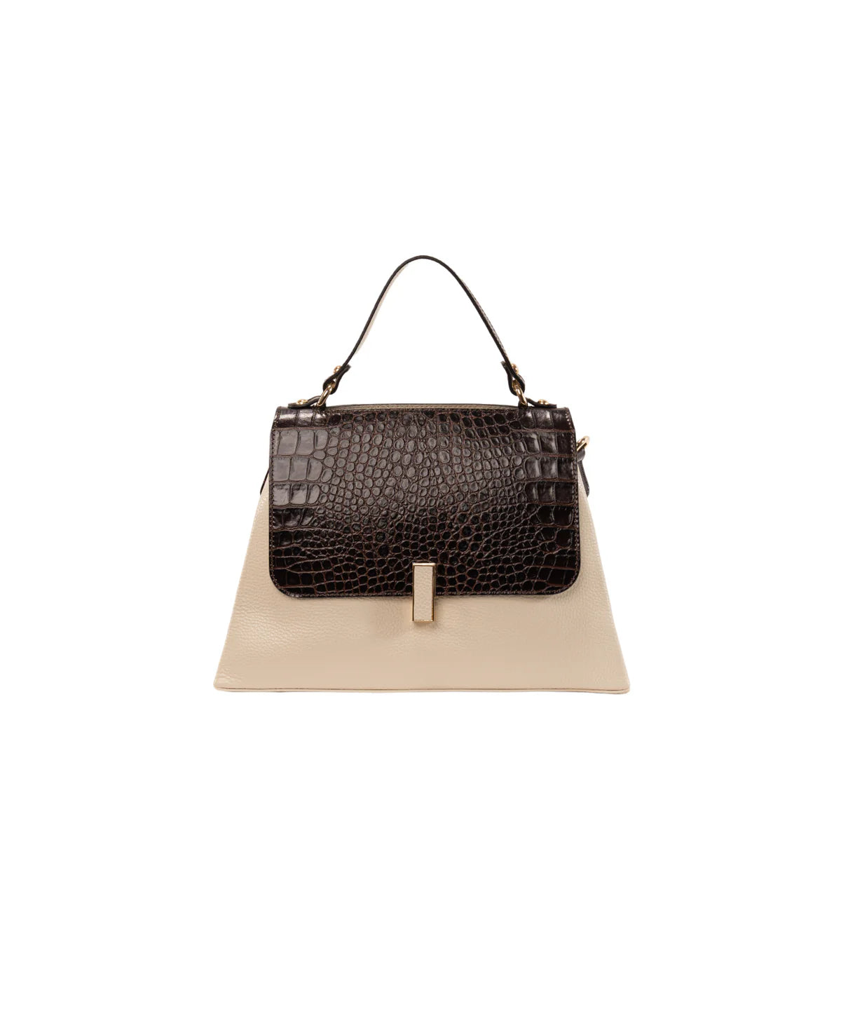 BIDINIS Lisa Grande top handle bag Off White/Dark Brown croc