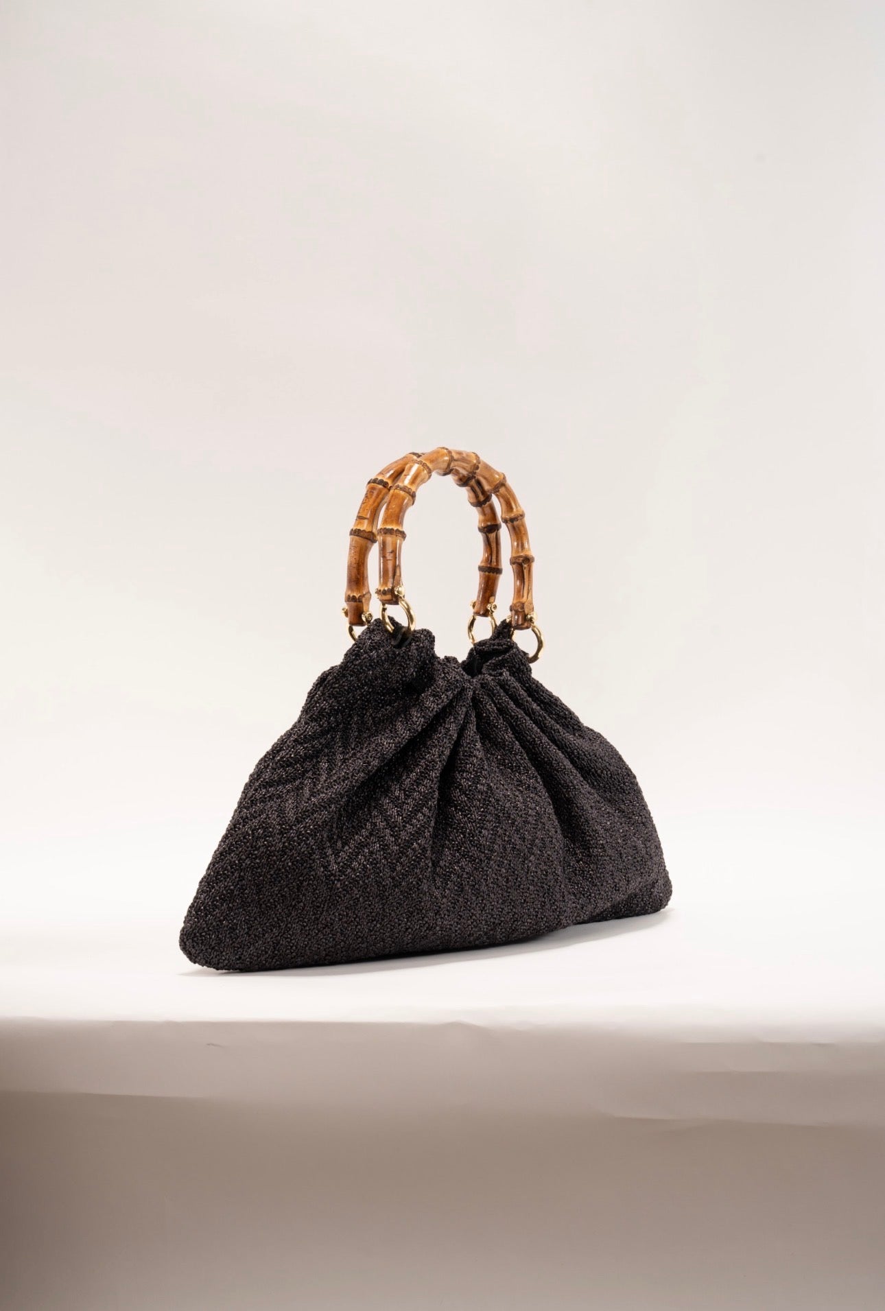 BIDINIS Caterina Medium Raffia Shopping Bag Textured Black