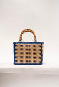 BIDINIS Rattan tote with bamboo handles Blue trim