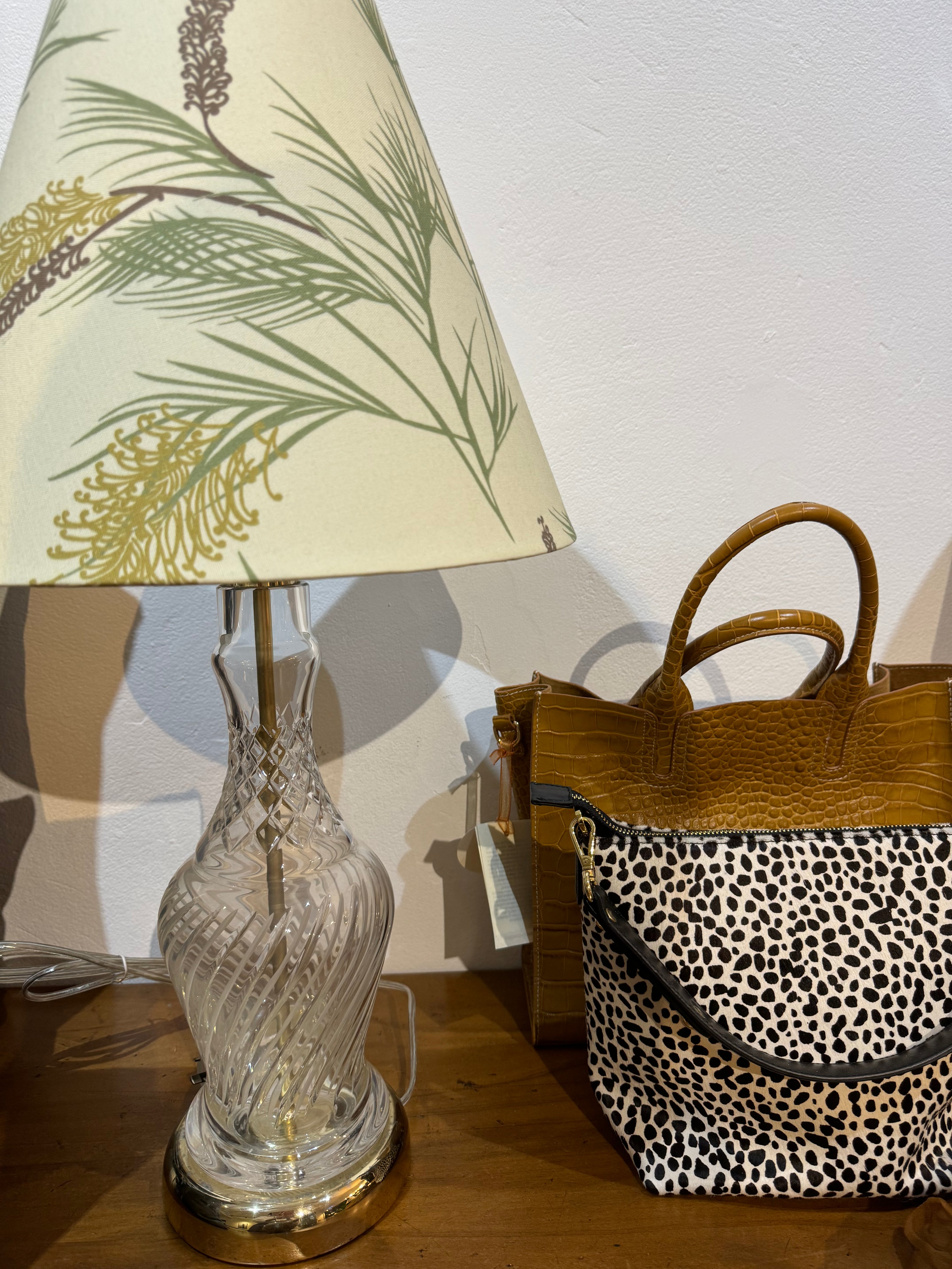 Lamp-Crystal base with Zynska Grevillea shade in cream