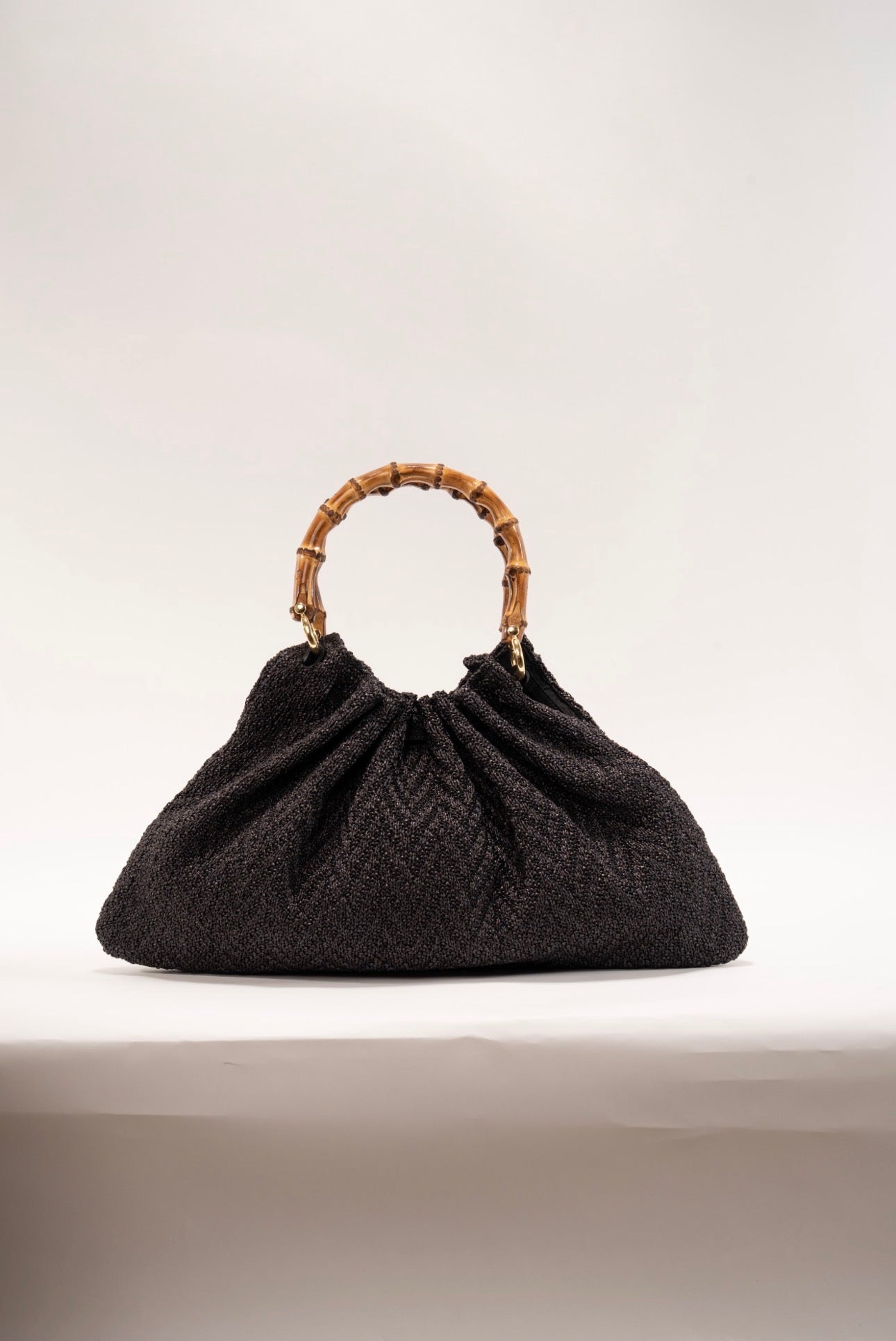 BIDINIS Caterina Medium Raffia Shopping Bag Textured Black