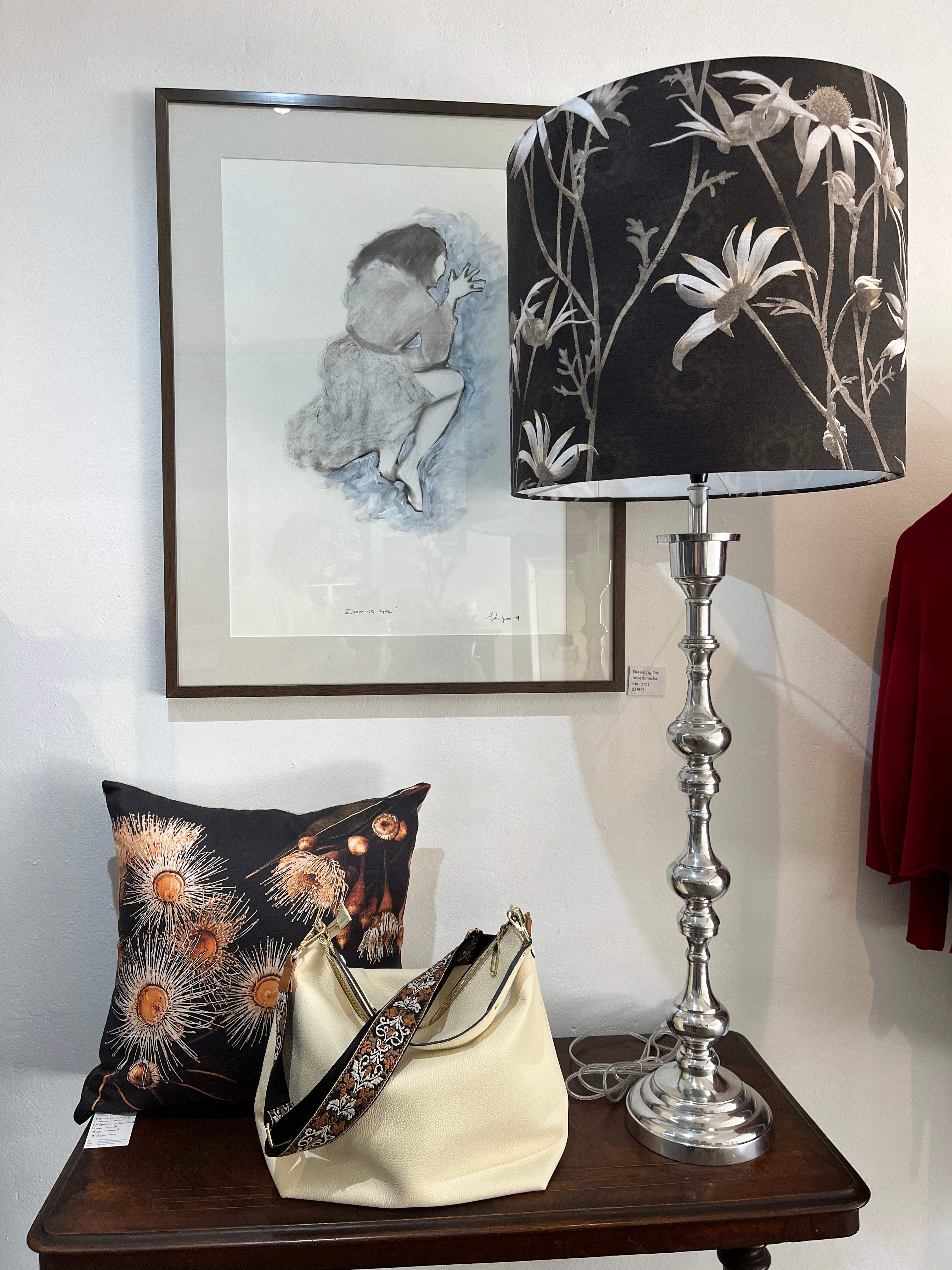 MS CHIEF DESIGNS Large Candlestick Lamp with Flannel Flowers Shade