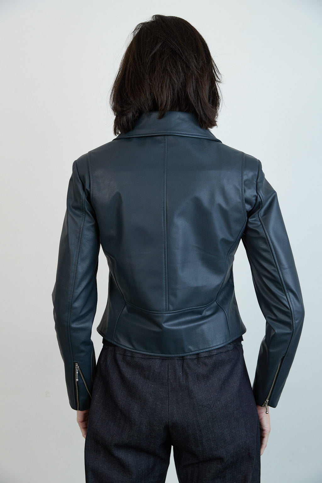 Leather Biker Jacket Blue grey