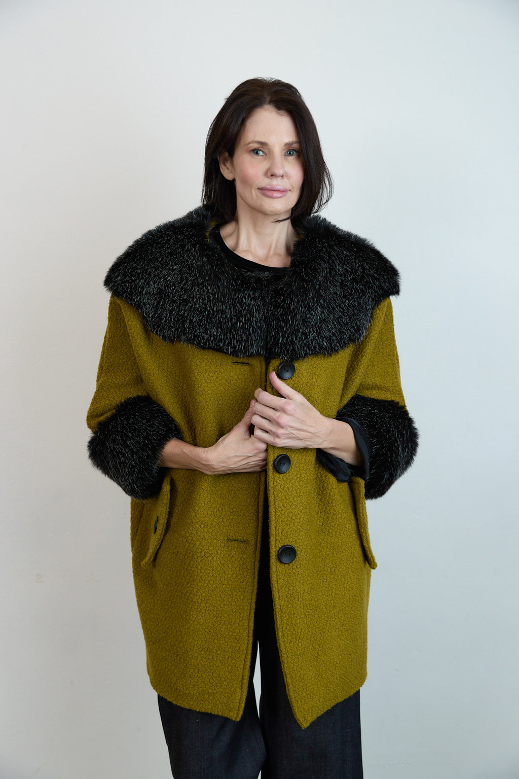 Anna Fur Trim Coat Chartreuse