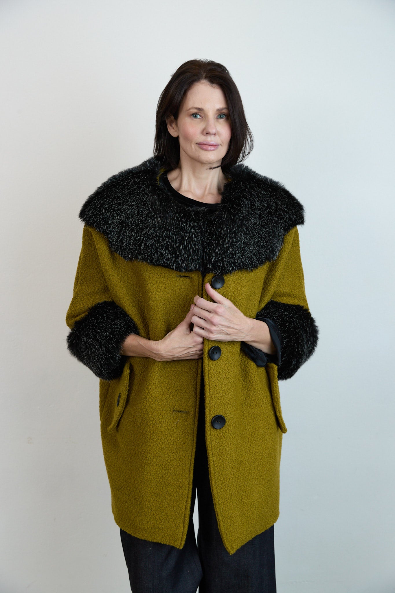 Anna Fur Trim Coat Chartreuse