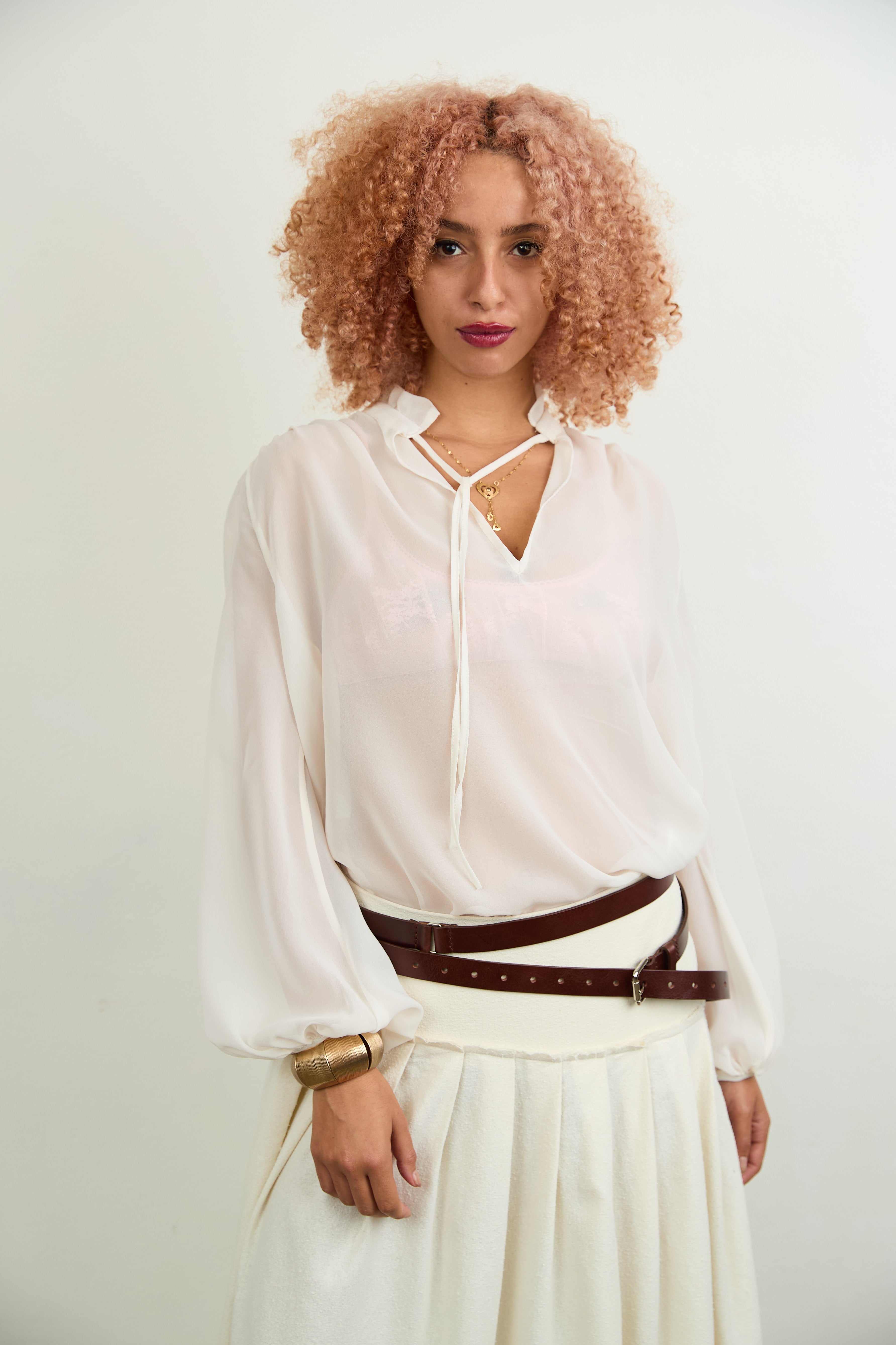 SYLVIA RILEY Aurora Silk Georgette Shirt Ivory