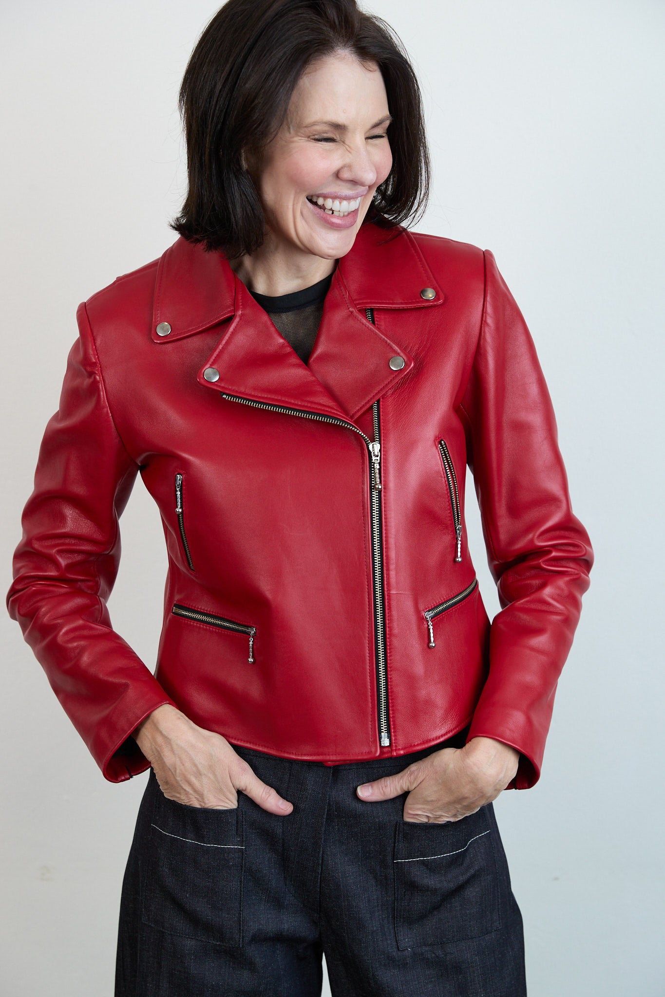 Leather Biker Jacket Red