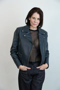 Leather Biker Jacket Blue grey