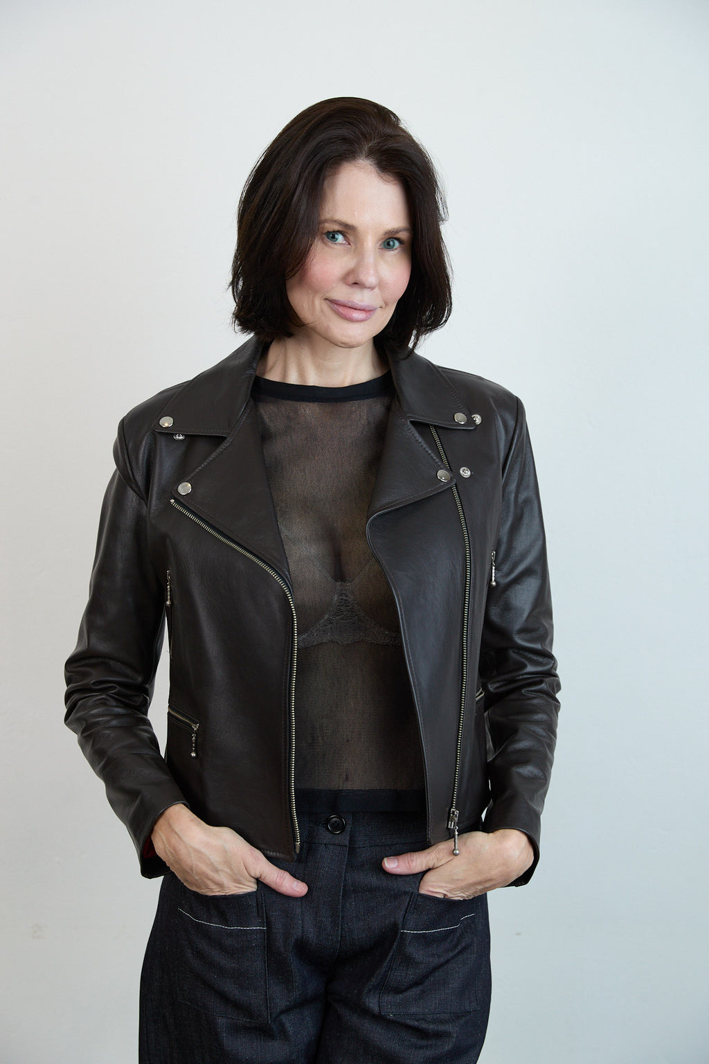 Leather Biker Jacket Chocolate brown