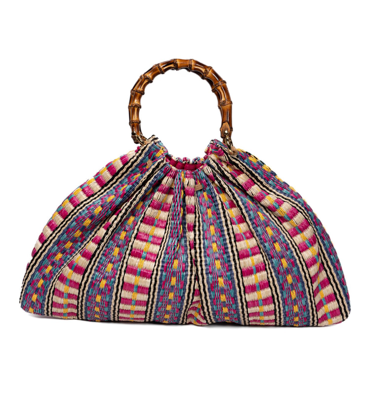 BIDINIS Caterina Large Raffia Aztec Shopping Bag Pink