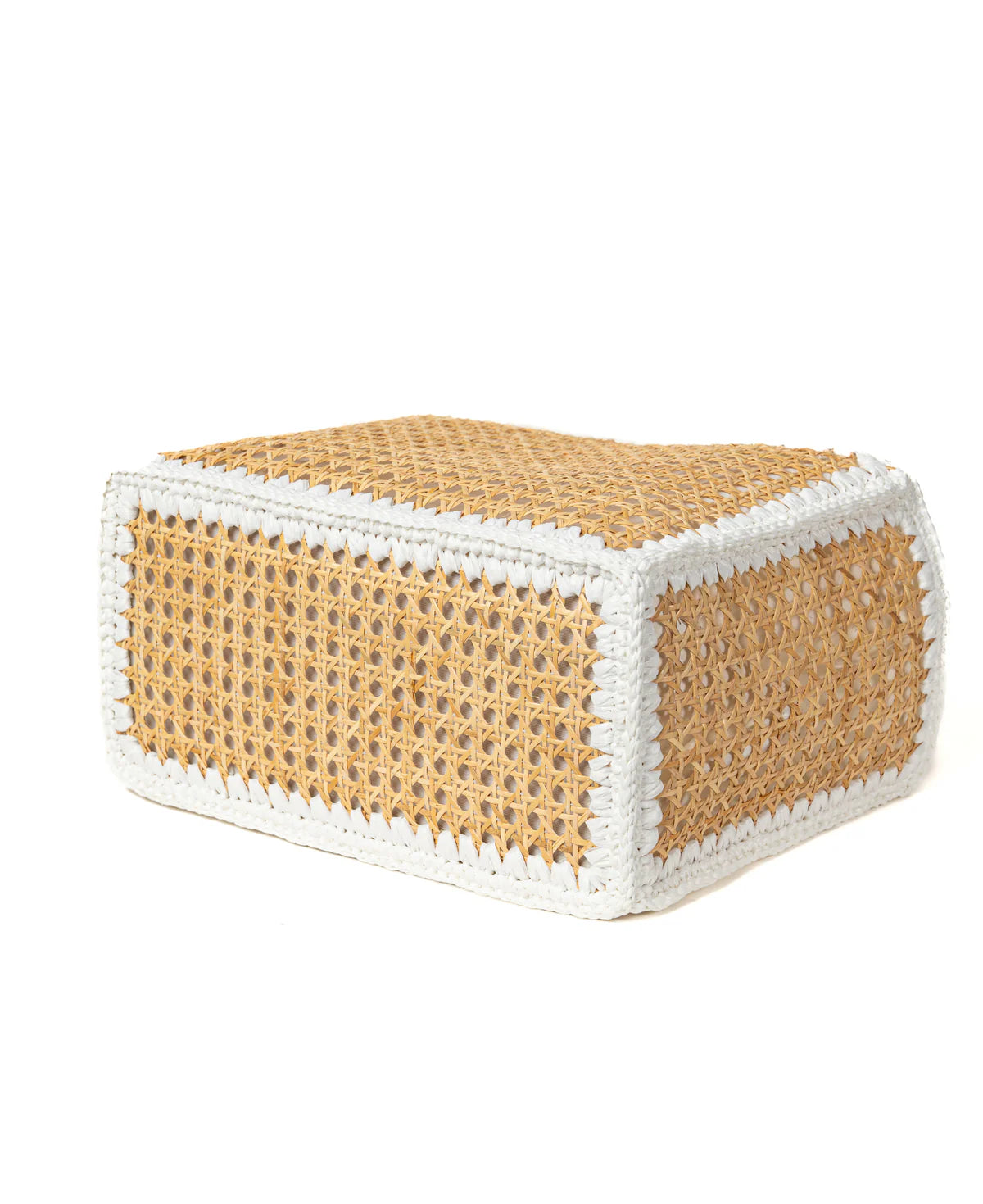 BIDINIS Rattan tote with bamboo handles White trim