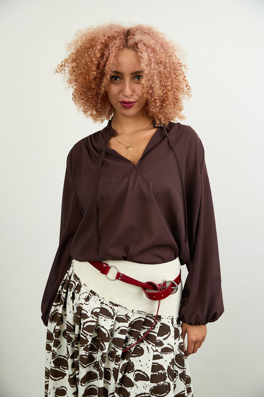 SYLVIA RILEY Aurora Silk Georgette Shirt chocolate