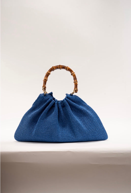 BIDINIS Caterina Medium Raffia Shopping Bag Blue