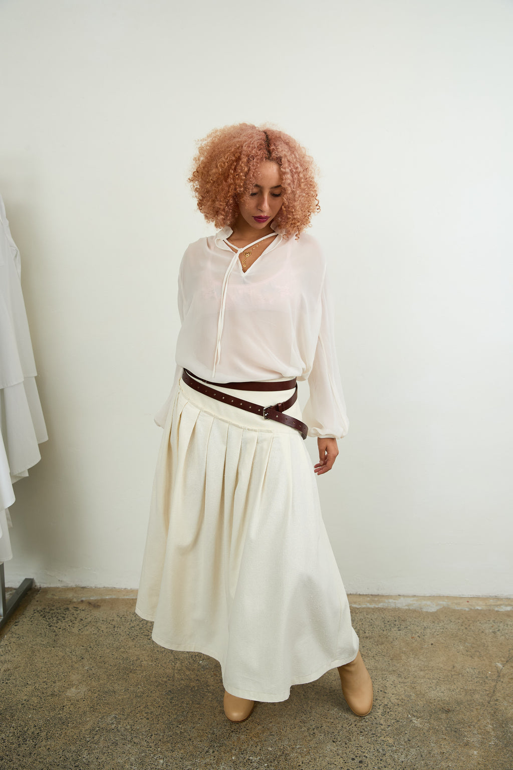 SYLVIA RILEY Aurora Silk Georgette Shirt Ivory