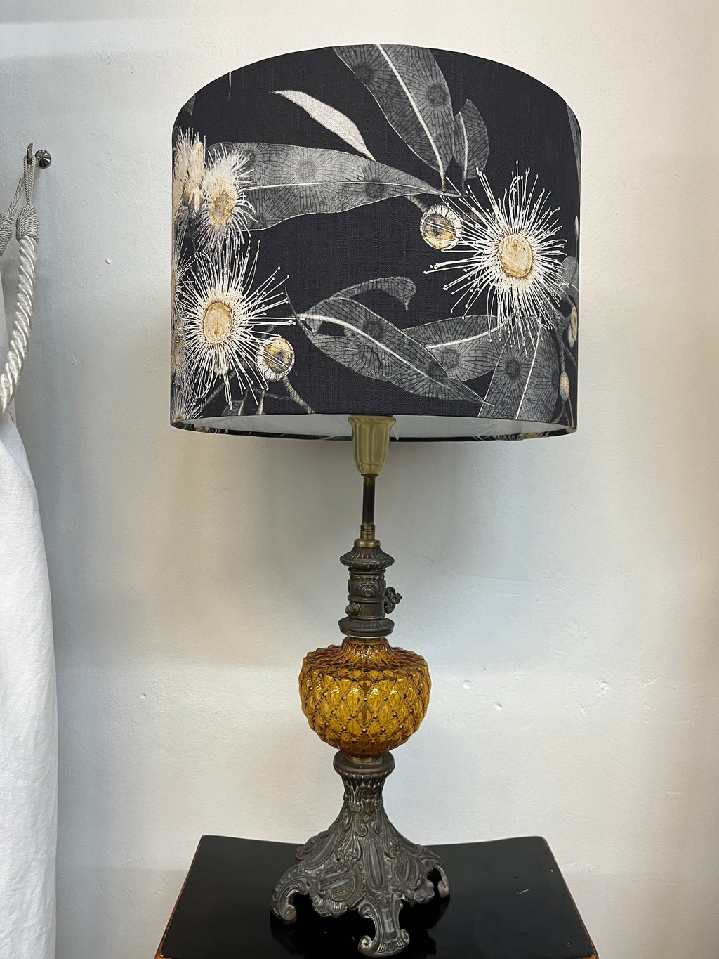 Lamp-MS CHIEF DESIGNS vintage oil lamp style base in glass and brass/Kalypto Yuki shade