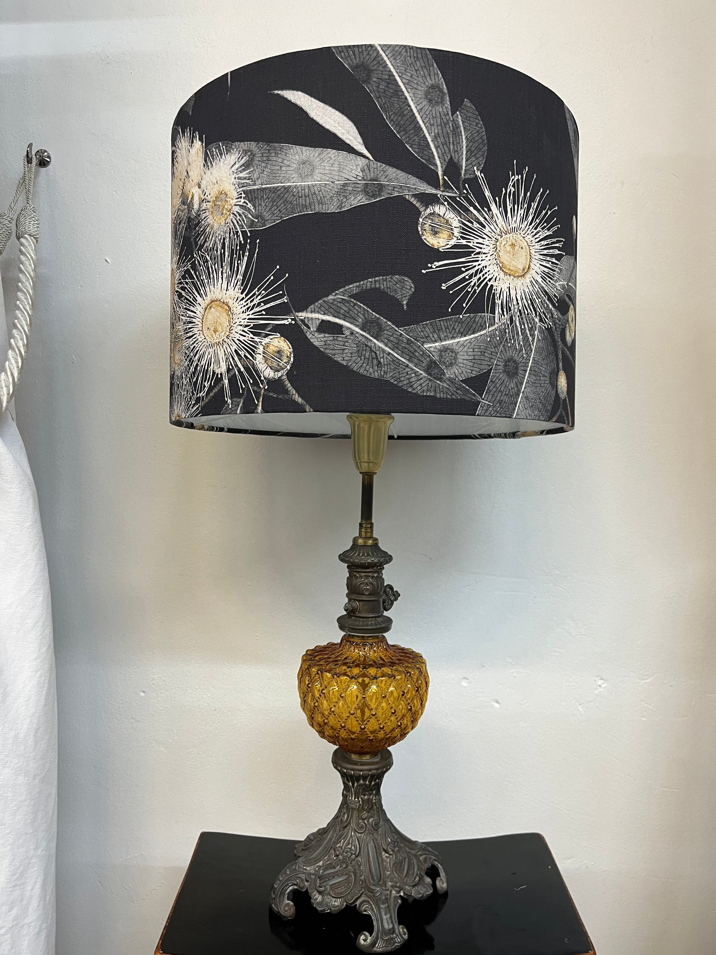 Lamp-MS CHIEF DESIGNS vintage oil lamp style base in glass and brass/Kalypto Yuki shade