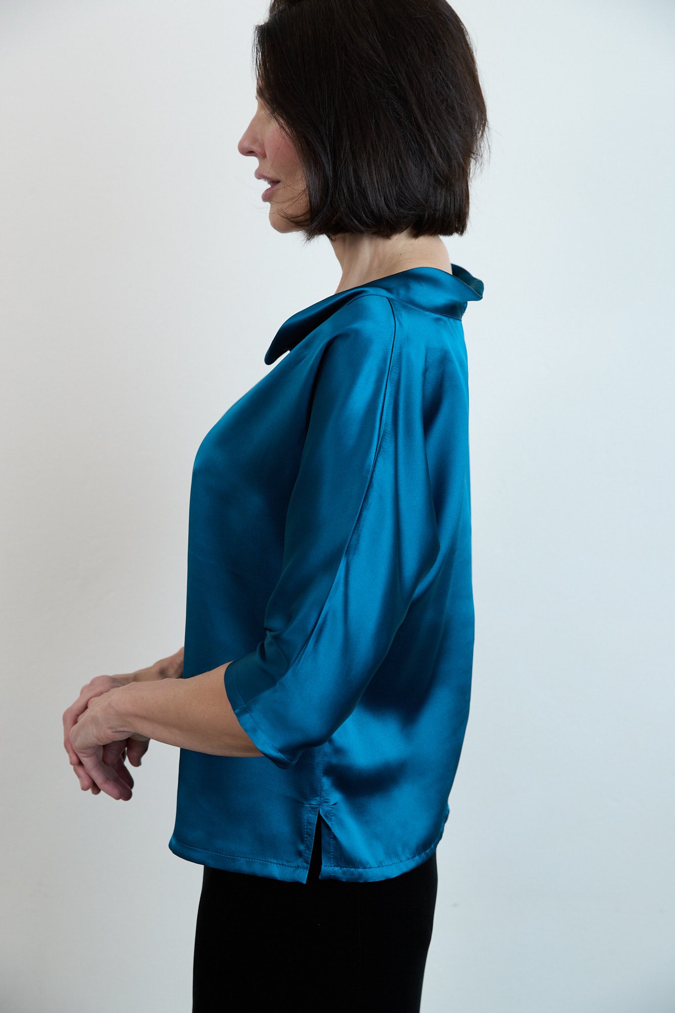 Guilia Silk Satin Top Petrol