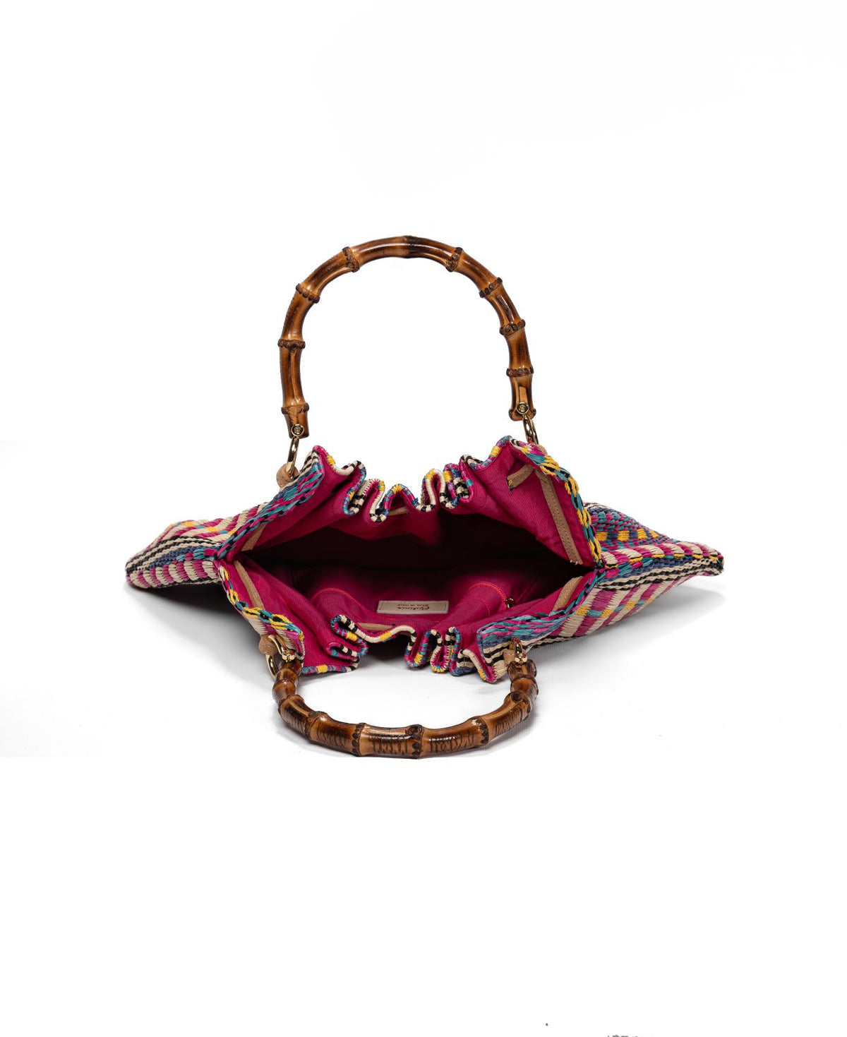 BIDINIS Caterina Large Raffia Aztec Shopping Bag Pink