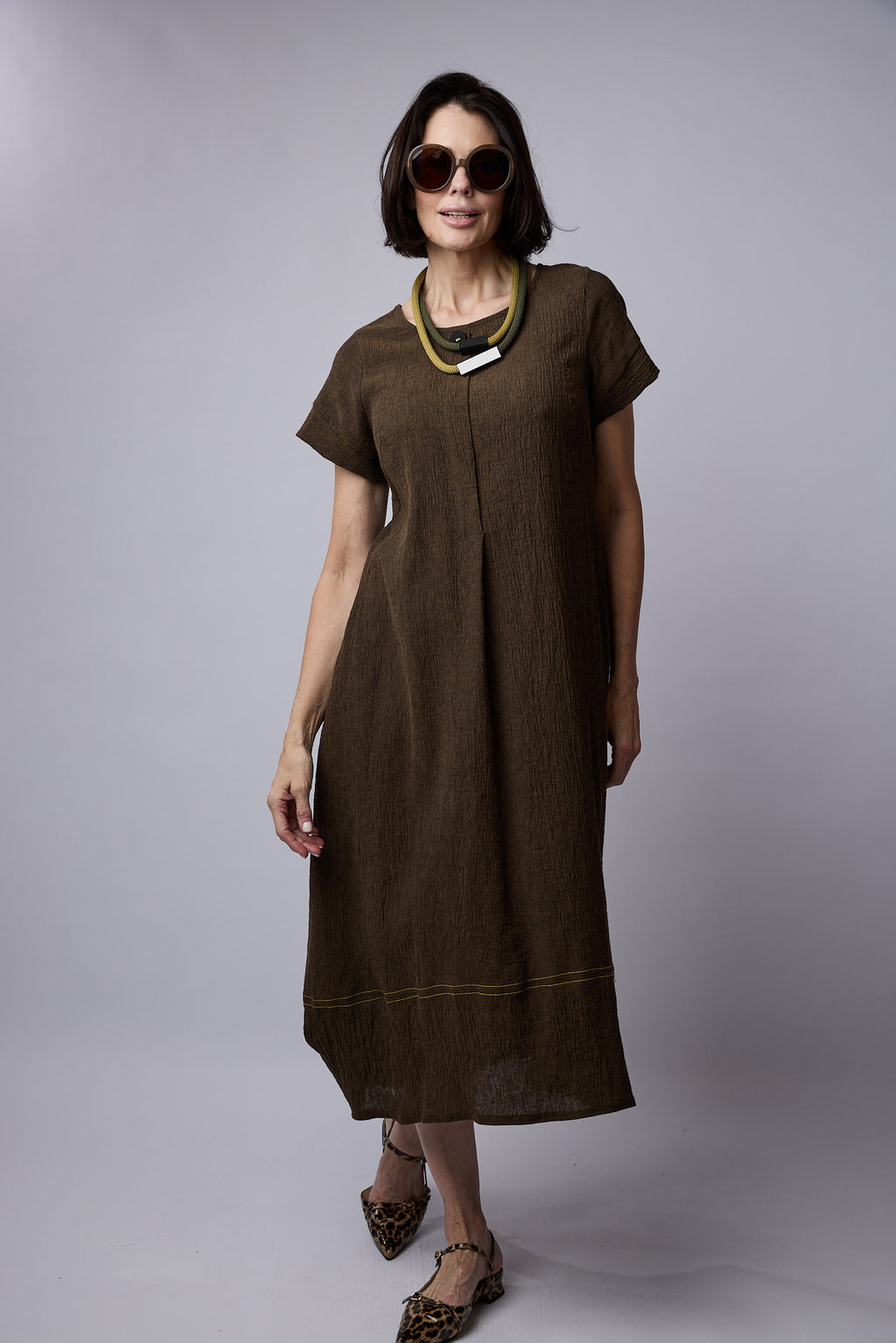 Dakota dress Smoke Olive crinkle linen