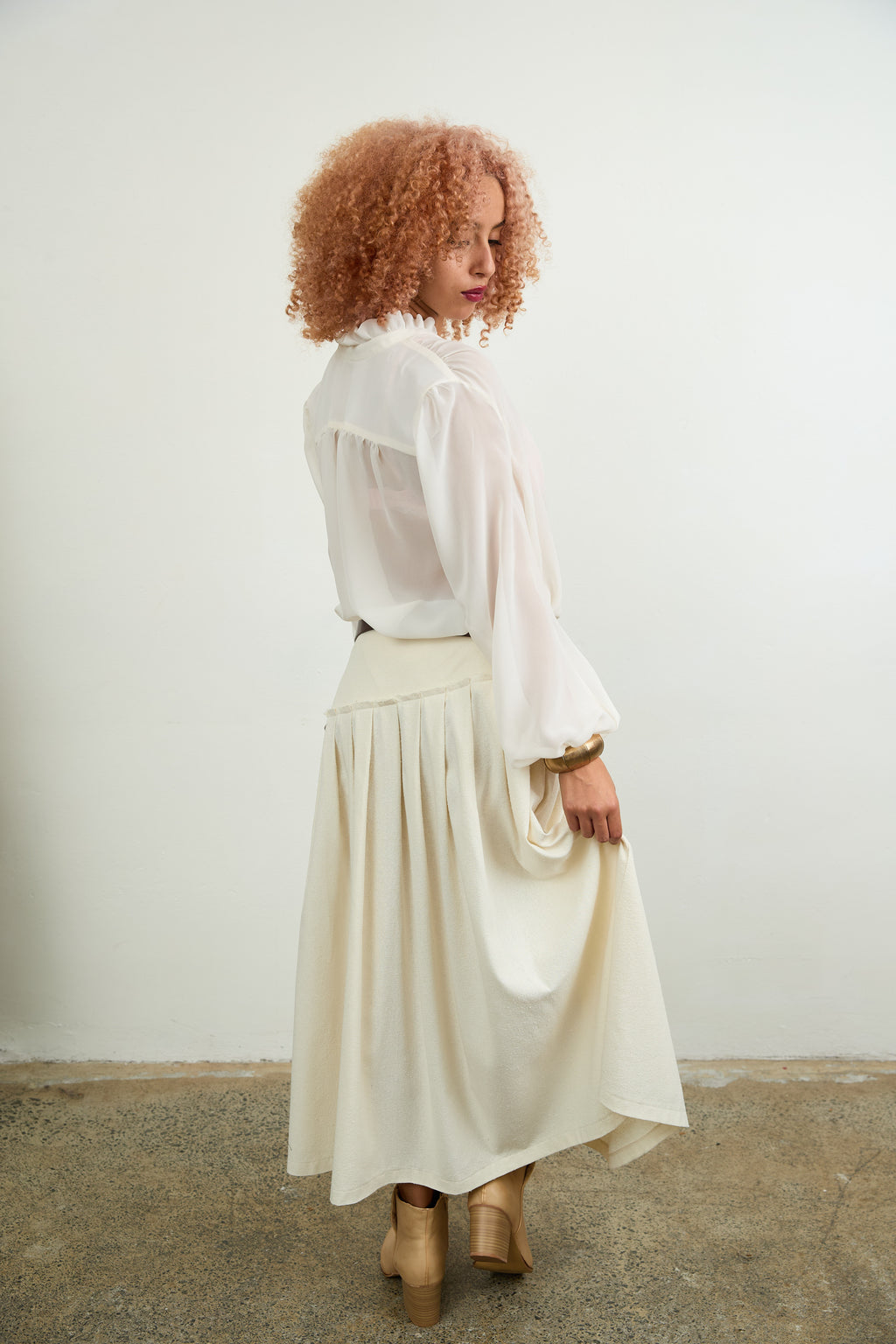 SYLVIA RILEY Aurora Silk Georgette Shirt Ivory