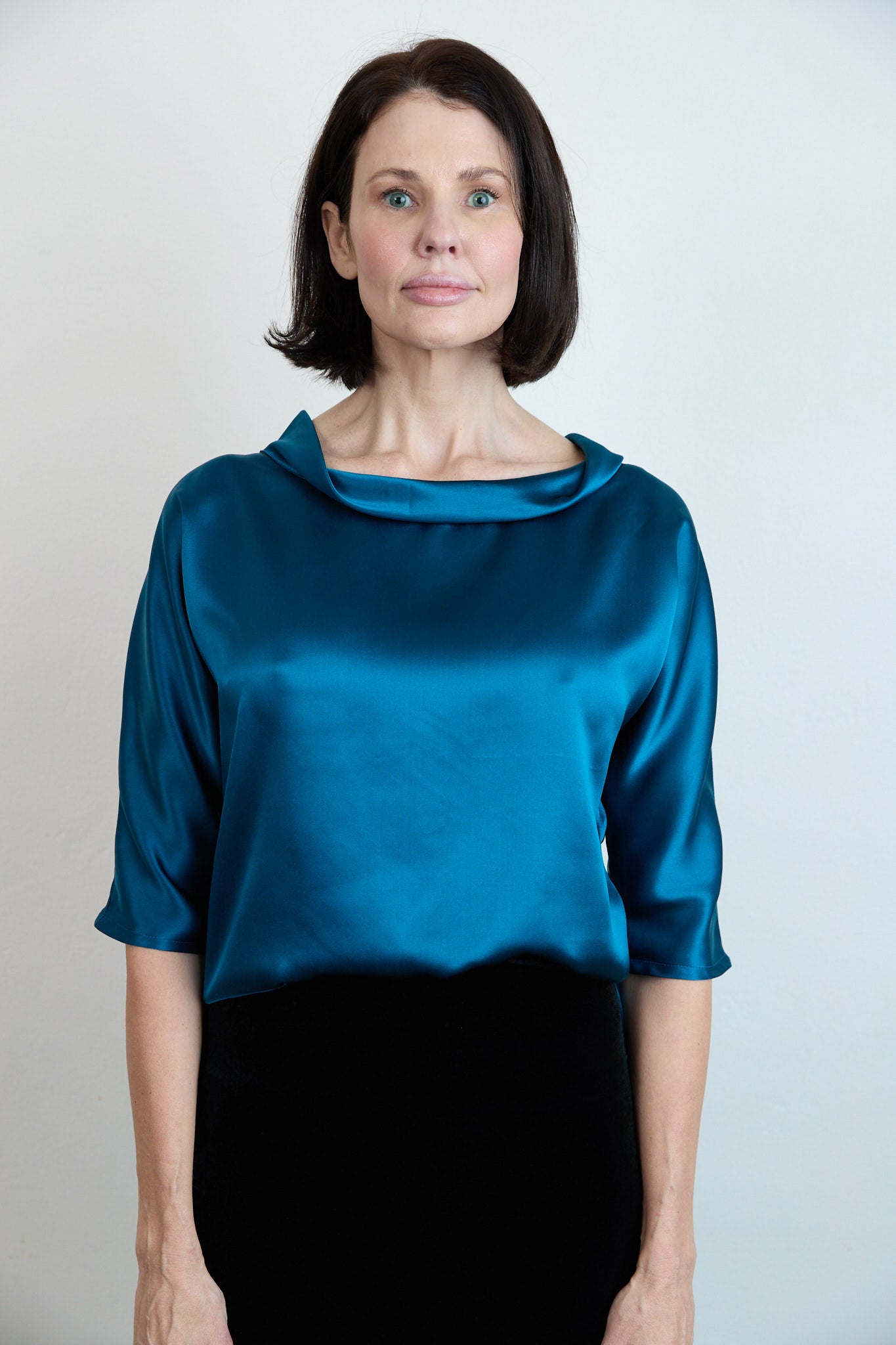Guilia Silk Satin Top Petrol