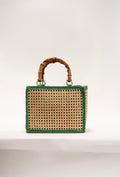 BIDINIS Rattan tote with bamboo handles Green trim