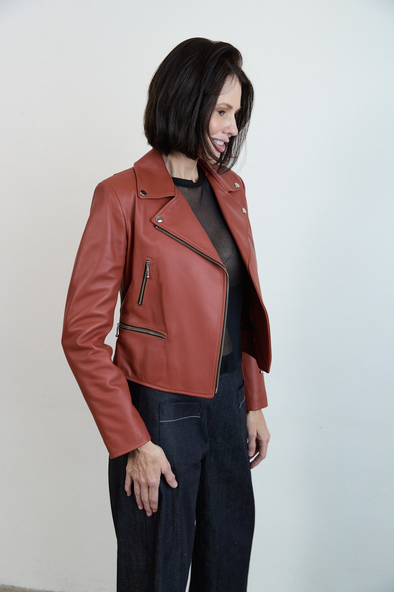 Leather Biker Jacket Rust