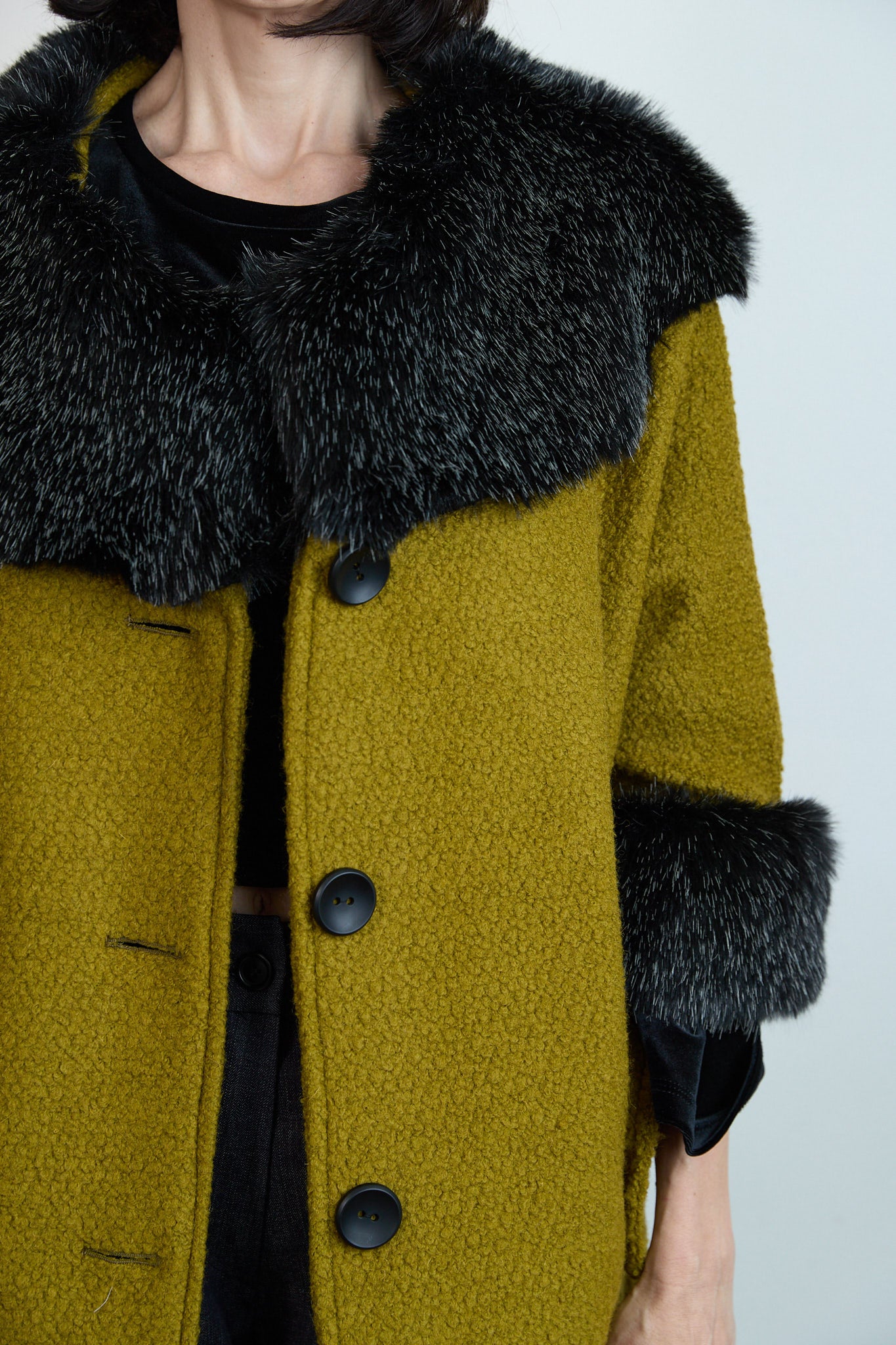 Anna Fur Trim Coat Chartreuse