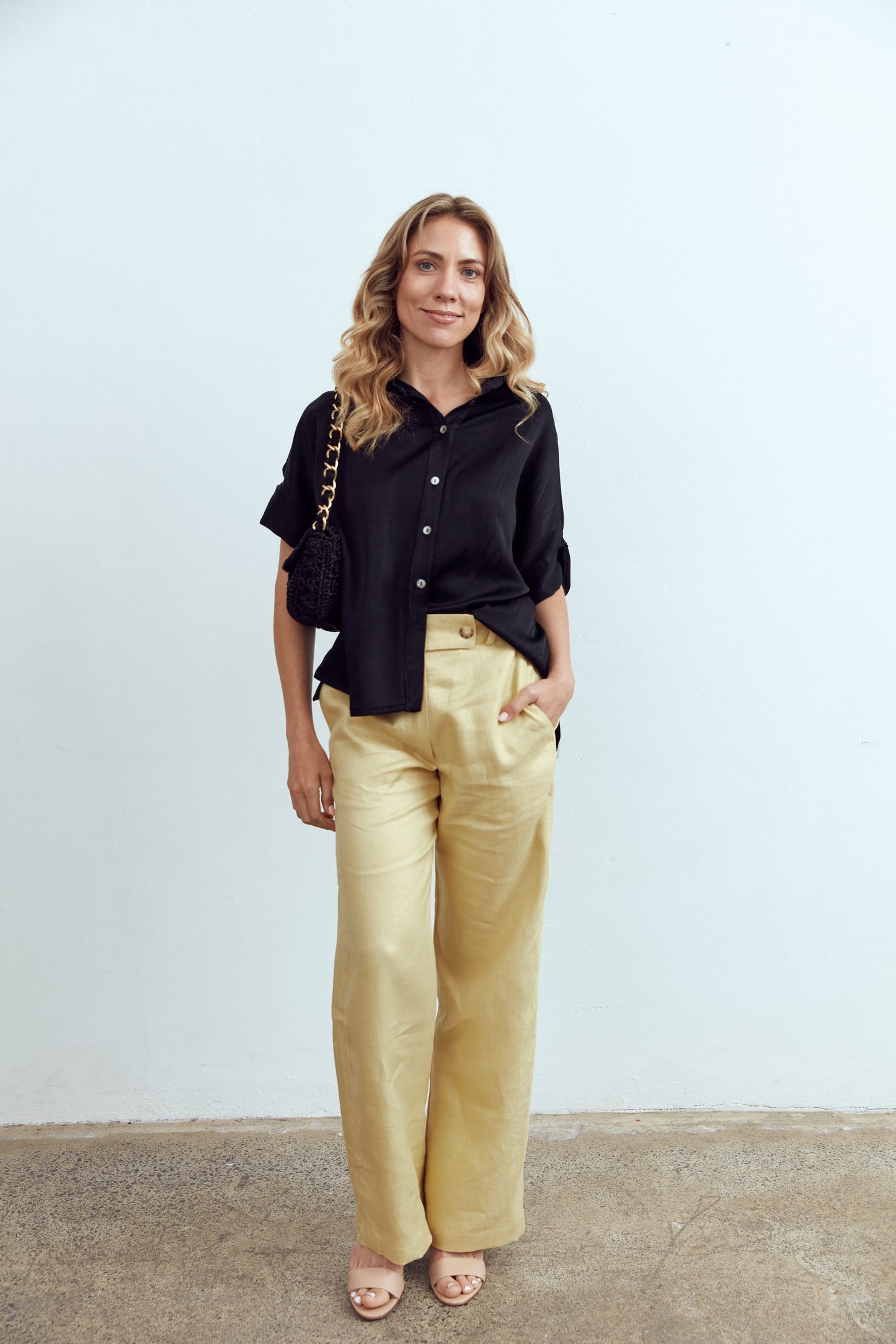 Bacall Twill Linen Pants Black