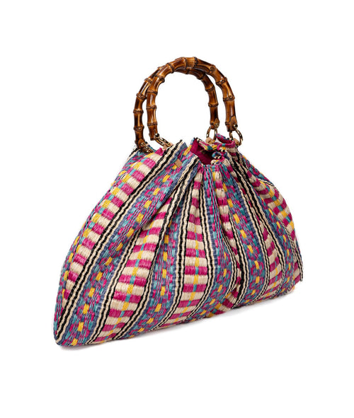 BIDINIS Caterina Large Raffia Aztec Shopping Bag Pink