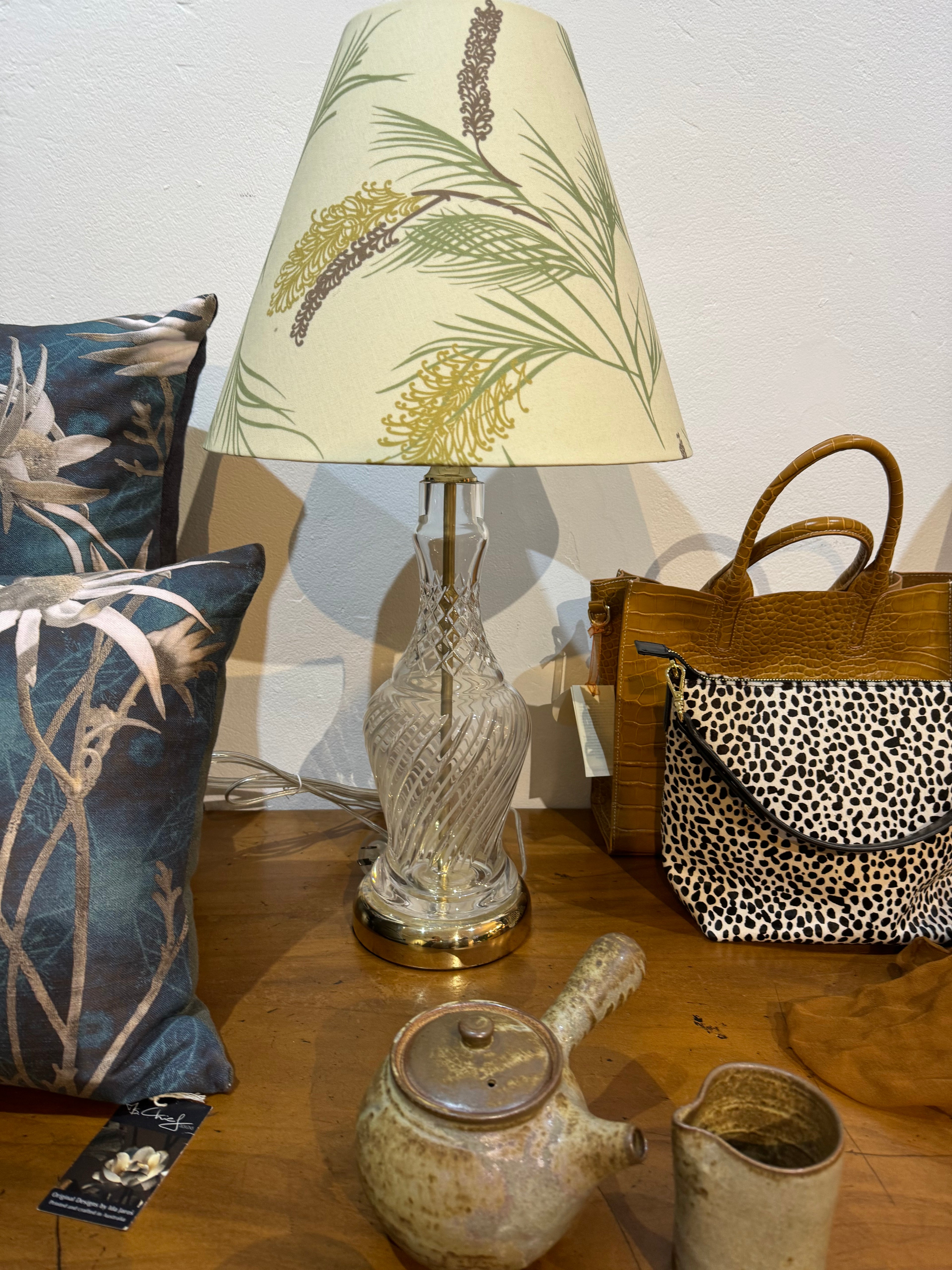 Lamp-Crystal base with Zynska Grevillea shade in cream