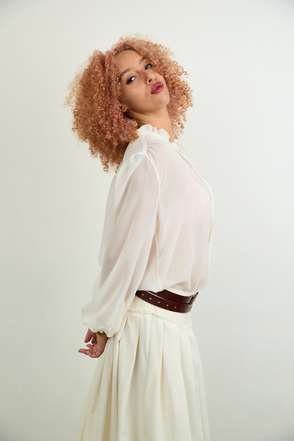 SYLVIA RILEY Aurora Silk Georgette Shirt Ivory