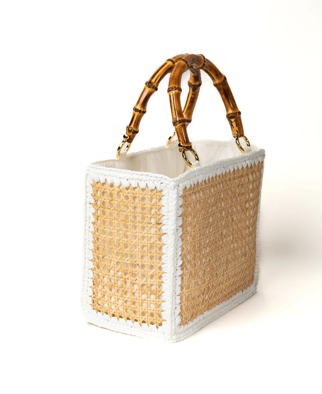 BIDINIS Rattan tote with bamboo handles White trim