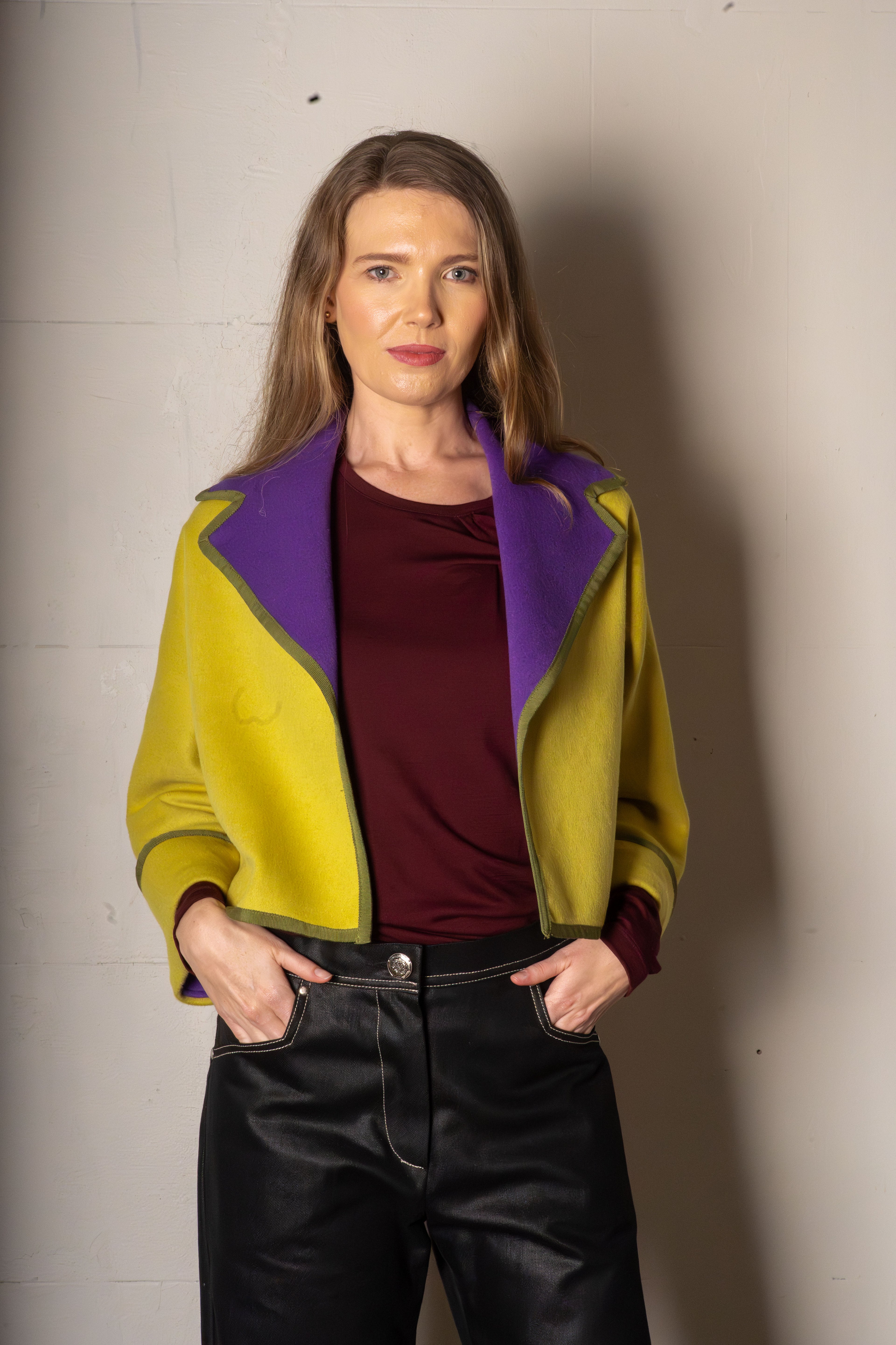 Eliza Jacket Double Face Wool Chartreuse/Purple