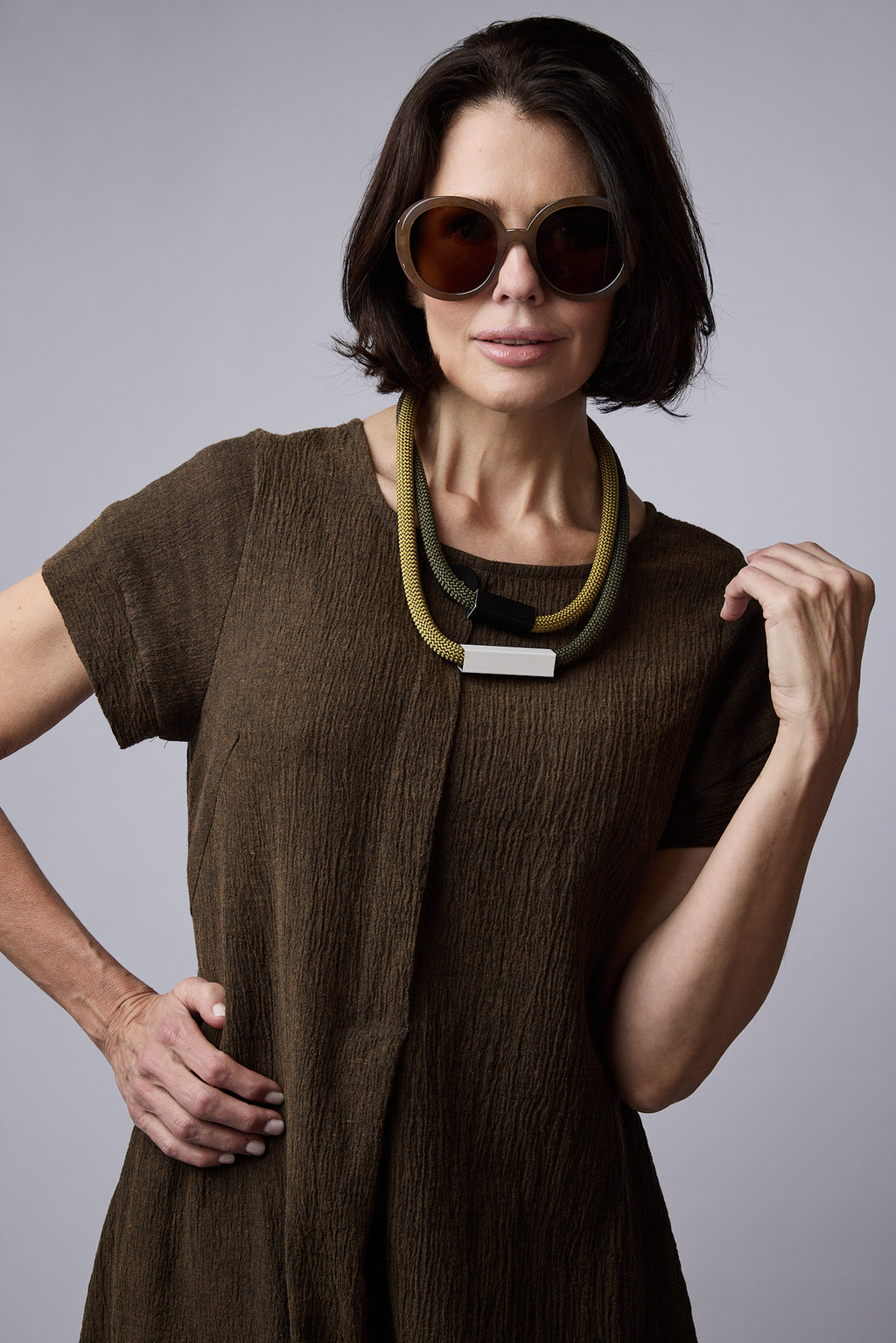 Dakota dress Smoke Olive crinkle linen
