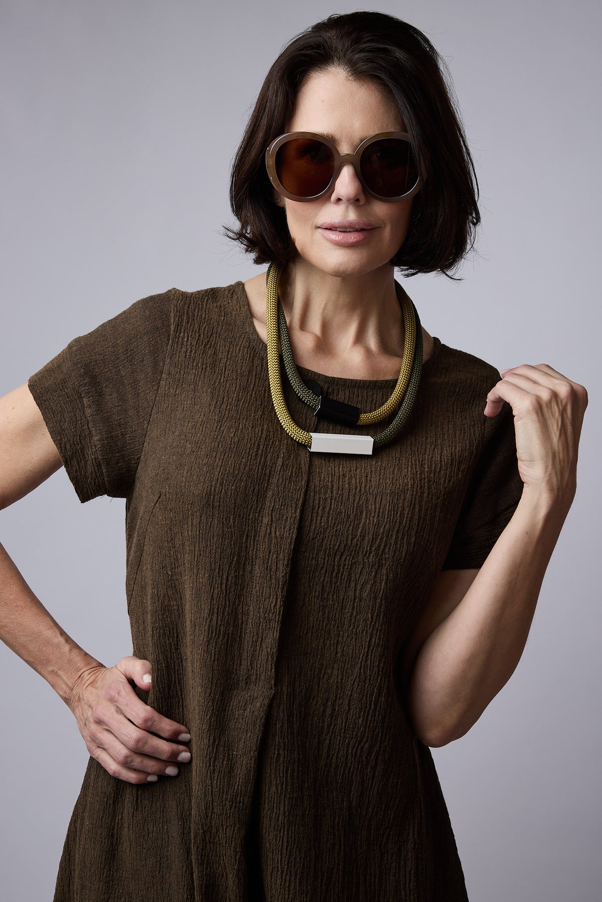 Dakota dress Smoke Olive crinkle linen